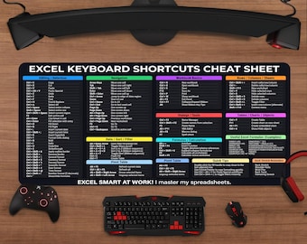 Excel Keyboard Shortcuts Desk Mat | Spreadsheet Cheat Sheet Mouse Pad