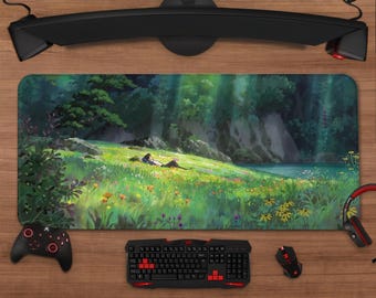 Miyazaki Scene Mouse Pad | Anime Landscape Extended Desk Mat | XXL Gaming Desk Setup Decor