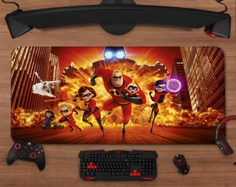 The Incredibles Family Extended Gaming Mouse Pad | Superhero Desk Mat, XXL Setup Decor