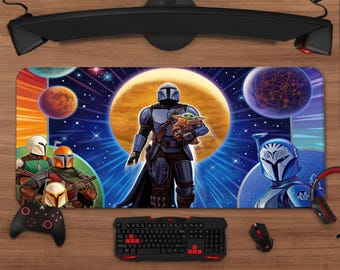 The Mandalorian Mouse Pad | Sci-Fi Bounty Hunter Extended Desk Mat | XXL Gaming Mousepad | Desk Setup Decor