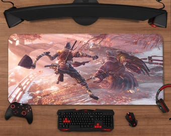 Sekiro Shadows Die Twice Extended Desk Mat: Samurai Gaming Mousepad Decor