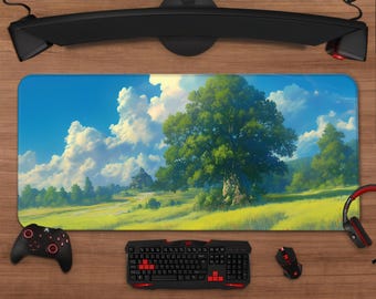 Studio Ghibli Tree Meadow Mouse Pad | Fantasy Nature Desk Mat XXL Gaming Setup Decor