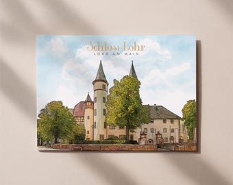 Lohr Castle Postcard – Snow White Town of Lohr am Main Illustration, Bavaria Souvenir, Vintage City Map