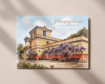 Pompejanum Aschaffenburg postcard – Bavaria souvenir, city map art