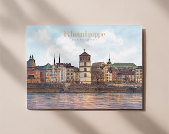 Postcard Rhine Steps Düsseldorf – Düsseldorf Skyline Illustration Map, Rhine Promenade, Düsseldorf Cityscape, NRW Souvenir