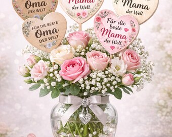 Muttertag Blumenstecker Herz Druckvorlage | DIY Geschenk für Mama Oma Freundin | PDF Bastelidee zum Ausdrucken