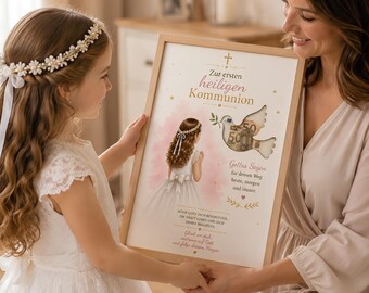 Personalisierte Schüttelkarte zur Taufe, Erstkommunion & Firmung für Mädchen – DIY Geldgeschenk Karte  – Geldschein gefaltet als Taube