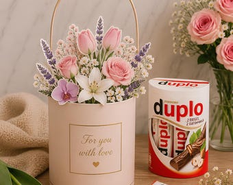 Danke blume Duplo Blumenstrauß Banderole Vorlage zum Ausdrucken | Kleine Geschenke zum Danke Sagen | Schokoladen-Verpackung | Mitbringsel