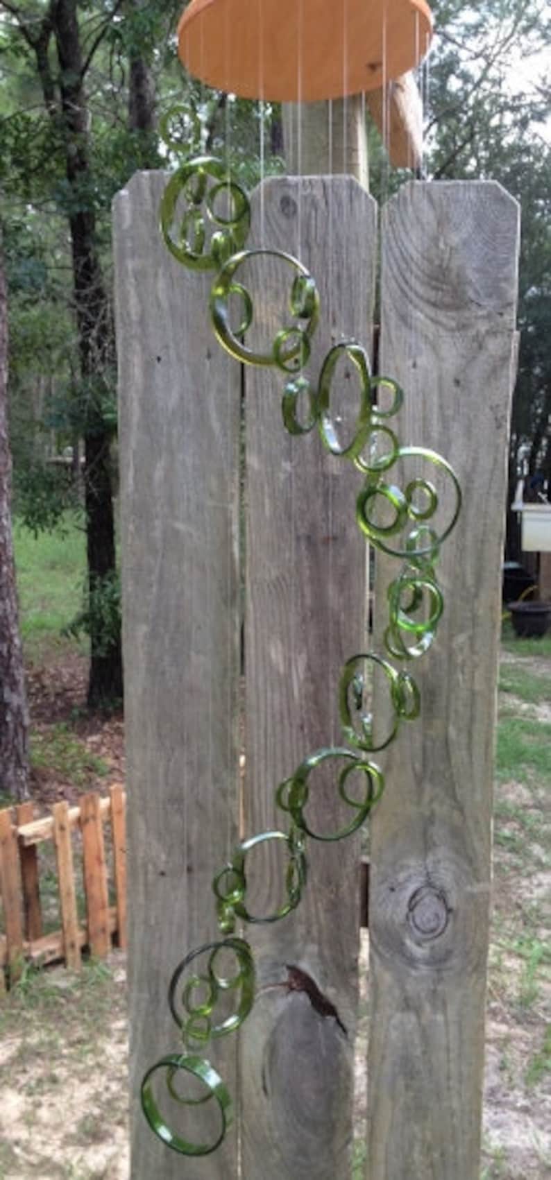 All Green GLASS WINDCHIMES-RECYCLED Wine Bottles Out door Yard Art Garden Patio Decoration Unique Gifts Home Decor Mobiles image 1