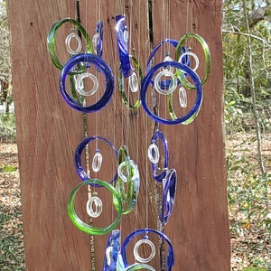 green, blue, clear, xl chandelier ,GLASS WINDCHIMES-RECYCLED wine bottles, garden decor, wind chimes, mobiles, musical, windchimes, yard art image 1
