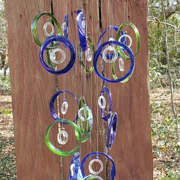 green, blue, clear, xl chandelier ,GLASS WINDCHIMES-RECYCLED wine bottles, garden decor, wind chimes, mobiles, musical, windchimes, yard art