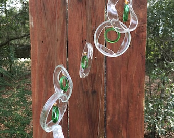 Clear Green GLASS WINDCHIMES-RECYCLED Beer Bottle Wine Bottles Out door Yard Art Garden Patio Decoration Unique Gifts Home Decor Mobiles