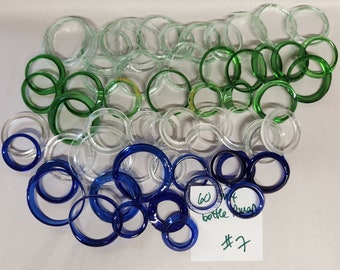 60 piece ROUND GLASS RINGS #7 recycled bottles yard art mosaics windchimes diy projects