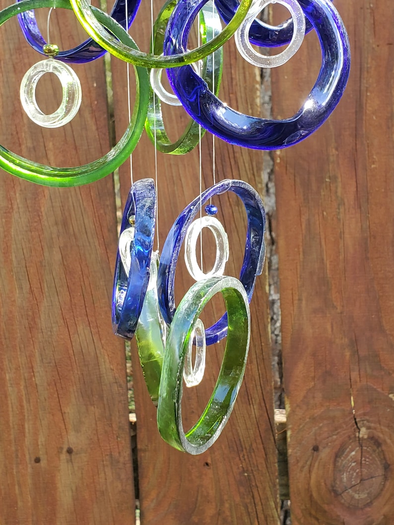 green, blue, clear, xl chandelier ,GLASS WINDCHIMES-RECYCLED wine bottles, garden decor, wind chimes, mobiles, musical, windchimes, yard art image 2