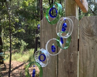 Green Clear Blue  GLASS WINDCHIMES-RECYCLED Beer Bottle Out door Yard Art Garden Patio Decoration Unique Gifts Home Decor Mobiles