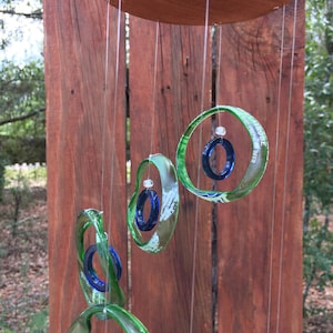 green, blue, GLASS WINDCHIMES-RECYCLED beer bottles, garden decor, wind chimes, mobiles, musical, windchimes, yard art image 3