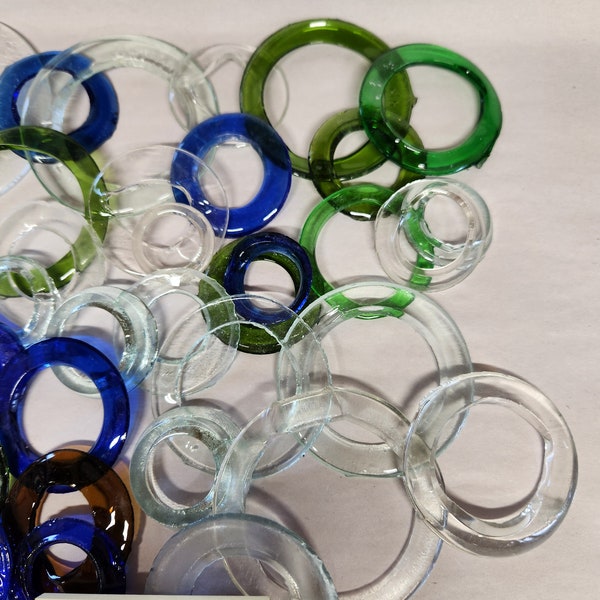 35 piece FLAT GLASS RINGS #10 recycled bottles yard art windchimes diy fun projects mosaics resin art work