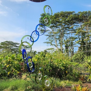 Green Blue, clear GLASS WINDCHMES-RECYCLED Wine Bottles Out door Yard Art Garden Patio Decoration Unique Gifts Home Decor Mobiles