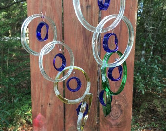 Green Yellow Sea Foam Blue GLASS WINDCHIMES-RECYCLED Wine Bottles Out door Yard Art Garden Patio Decoration Unique Gifts Home Decor Mobiles