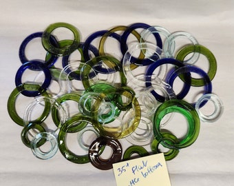 35 PIECE FLAT RINGS recycled glass  #16 as is bundle Wine Bottles Out door Yard Art Garden Patio Decoration Unique Gifts  Home Decor Mobiles