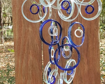 clear, blue *xl chandelier* GLASS WINDCHIMES-RECYCLED wine bottles, garden decor, wind chimes, mobiles, musical, windchimes, yard art