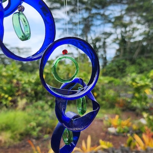Recycled Beer Bottle Wind Chime: Blue & Green Glass Garden Decor
