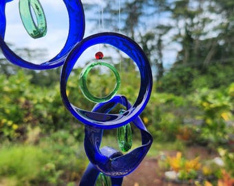 Recycled Beer Bottle Wind Chime: Blue & Green Glass Garden Decor