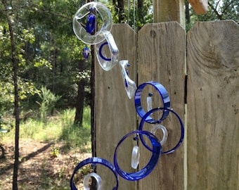 clear blue GLASS WINDCHIMES-RECYCLED Beer Bottle Wine Bottles Out door Yard Art Garden Patio Decoration Unique Gifts Home Decor Mobiles