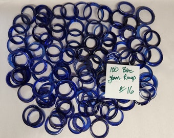 100 BLUE RINGS #16  recycled bottles for diy projects, flat, hole rings, mosaics, resin art work yard art