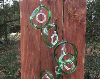 green clear  GLASS WINDCHIMES-RECYCLED Beer Bottles Out door Yard Art Garden Patio Decoration Unique Gifts Wine Bottles Home Decor Mobiles