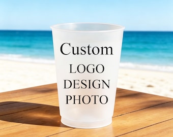 Personalized Frosted Plastic Cups with Your Logo, Photo or Text, Reusable Party Cups for Weddings, Birthdays, Celebrations, Bulk Available