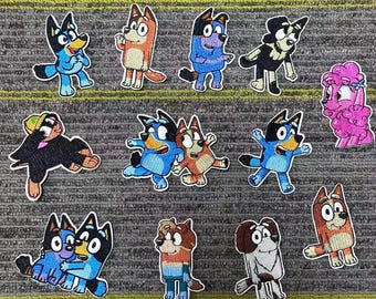 Toppe di Bluey e bingo, toppe di Bluey e calzini, toppe di Chilli e Jack, pastore australiano, personalizza il tuo zaino scolastico, i tuoi vestiti.