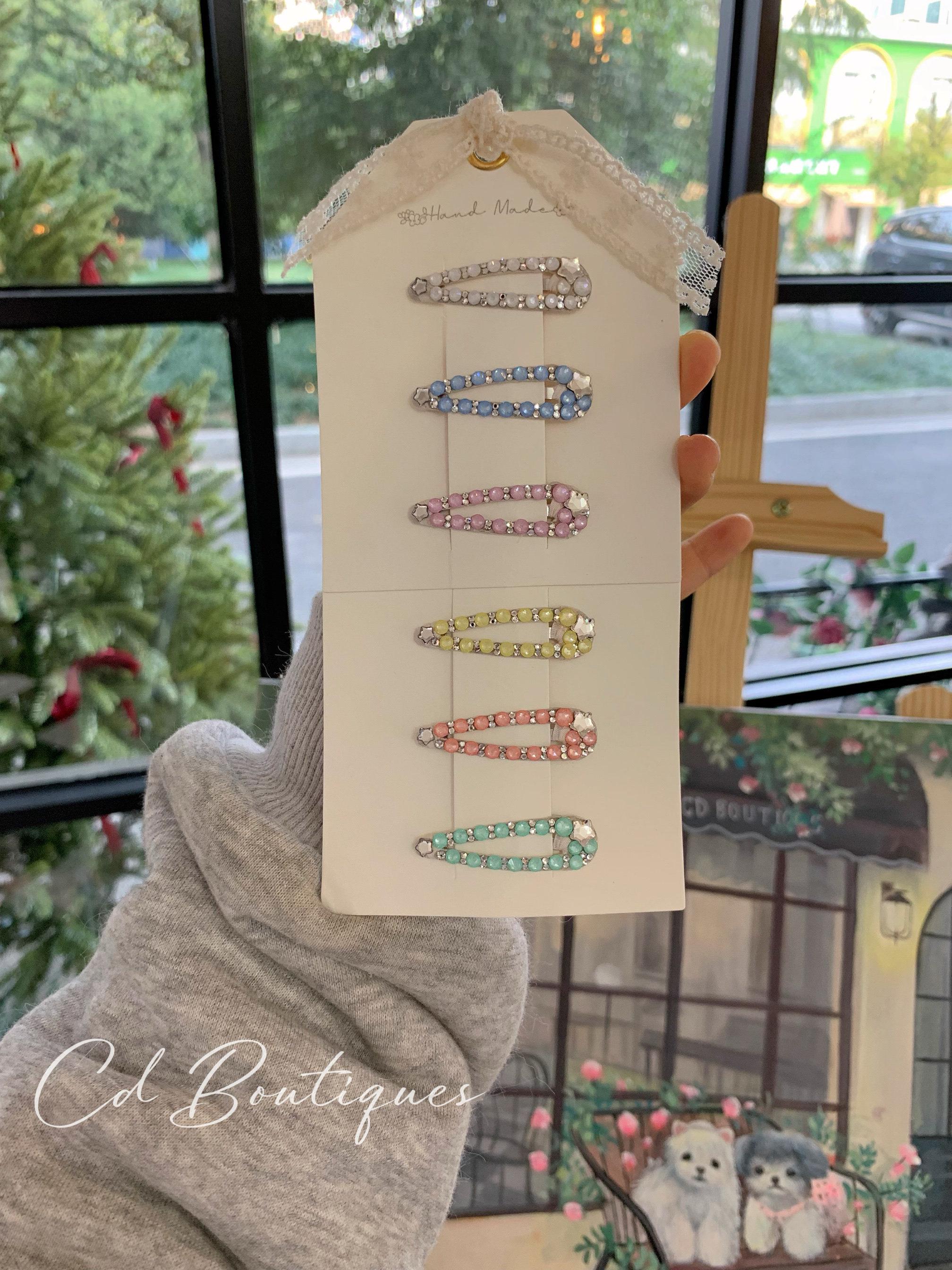 no.110 新作✩.*˚ナチュラルトーンのゴージャスヘアクリップ✩.*˚ Crystal Pearl Dog Hair Clip, Teardrop Snap Barrette, Pastel Colors