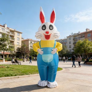 Cute Easter Bunny Inflatable Costume, Overalls Cartoon Rabbit Outfit for Party Performance & Holiday Decor