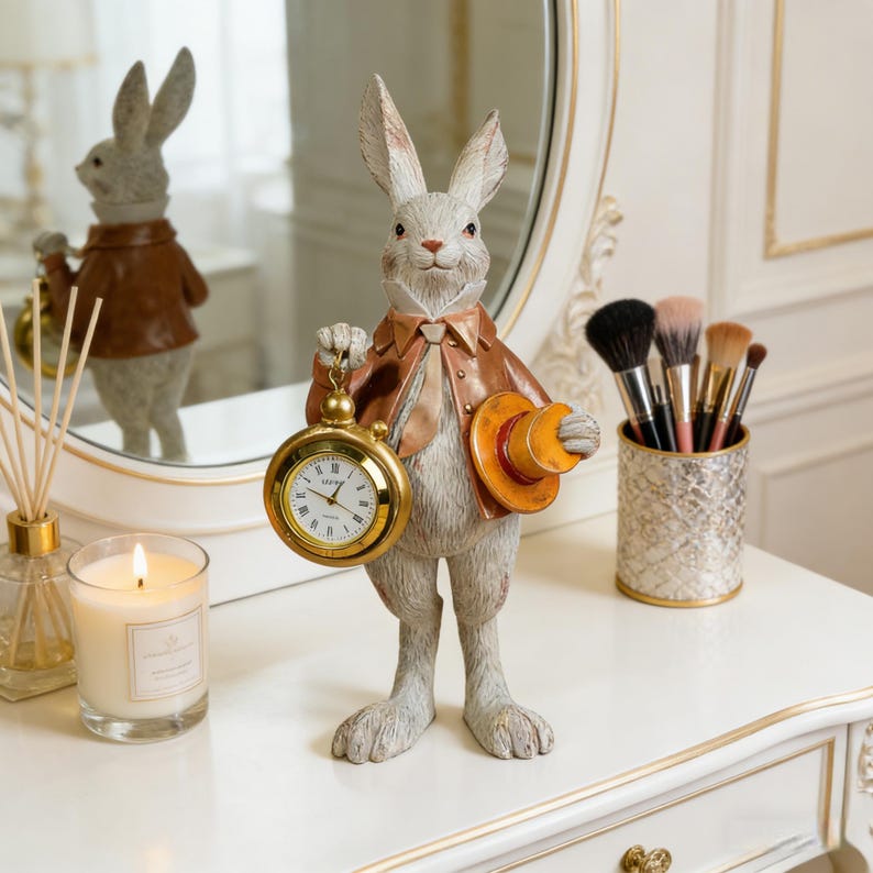 Alice In Wonderland White Rabbit Figurine With Clock Easter Bunny alice-in-wonderland-white-rabbit-figurine-with-clock-easter-bunny