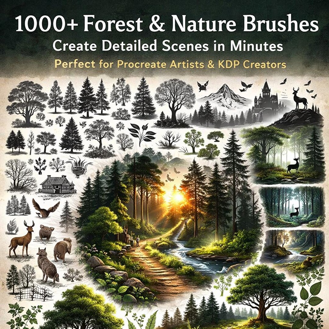 Procreate Forest Brushes Bundle 1000+ Trees Leaves Grass Animal Stamps ...