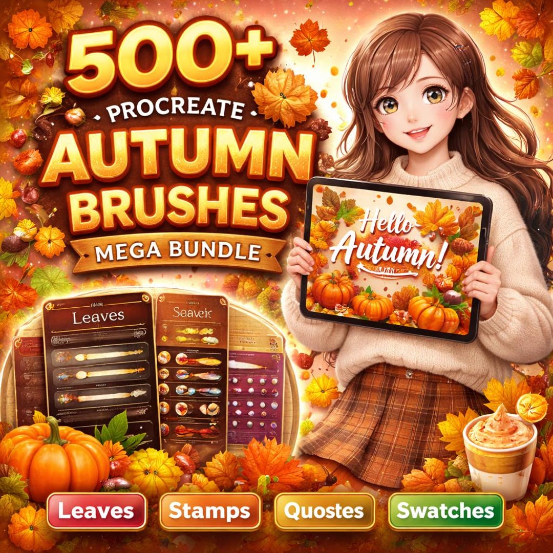 500+ Procreate Autumn Brushes Bundle for iPad | Fall Leaves, Pumpkin ...
