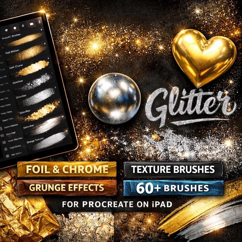Metallic Texture Procreate Brushes Bundle, Foil Shiny Reflective Brush ...