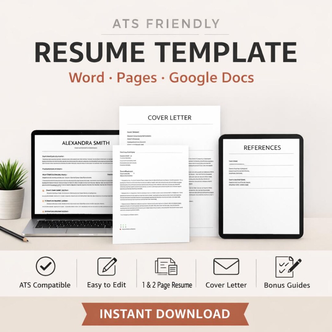 ATS Friendly Resume Template Word Google Docs Pages Minimalist CV ...