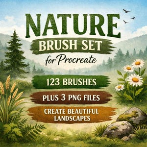 Nature Brush Set for Procreate, 123 Nature Brushes, Foliage Leaves Grass Tree Texture Brushes, Landscape Drawing Kit, Procreate Brush Pack