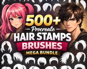500+ Procreate Hair Stamps Brushes Mega Bundle | Anime Manga Hair Brush Pack for Character Design, Portrait, Comic & Digital Art