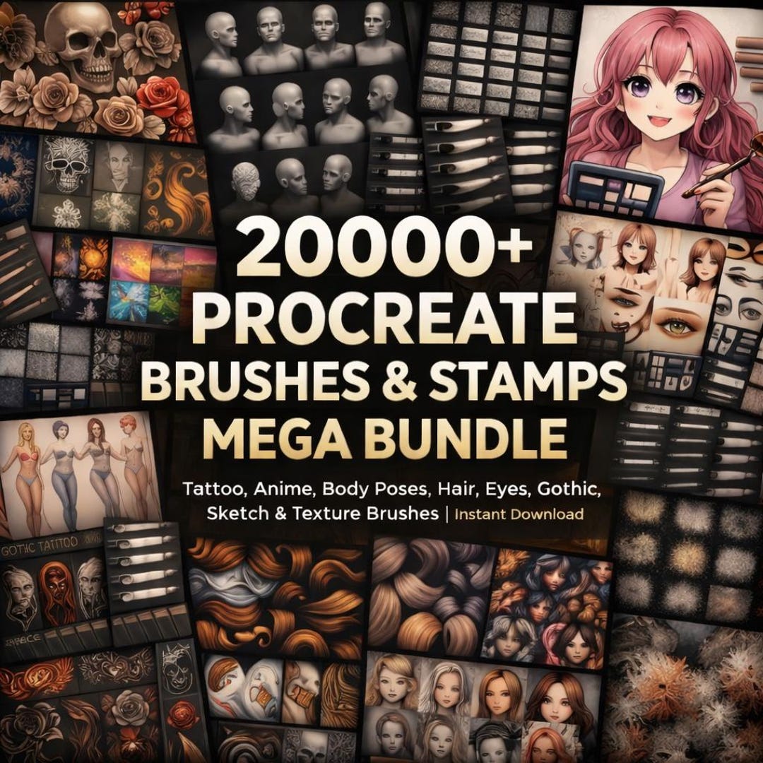 20000+ Procreate Brushes & Stamps Mega Bundle | Tattoo, Anime, Body ...