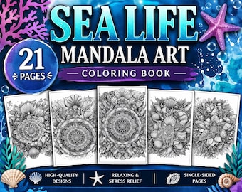 Sea Life Mandala Malbuch, 80 Seiten, Ocean Art, Digital Download