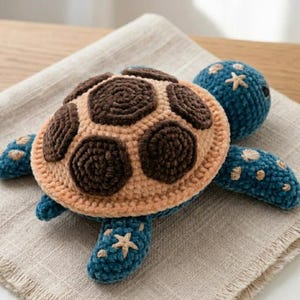 Patrón de ganchillo de tortuga marina de chenilla gruesa / Tutorial para peluche gigante de 40 cm (PDF)