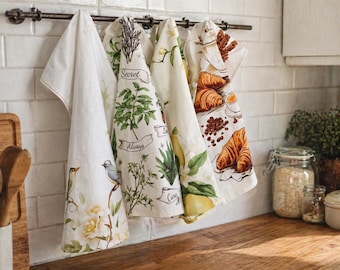 Paños de cocina de algodón con estampado botánico de limón, toallas decorativas para la cocina de verano, regalo de inauguración de casa.