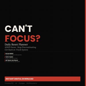 Kan inte fokusera, ADHD-fokusåterställning, sluta prokrastinera, dagligt produktivitetssystem, komma tillbaka på rätt spår (PDF)