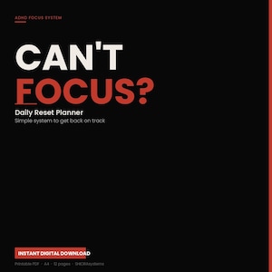 ADHD Focus Planner Printable PDF | Can't Focus Daily Reset | ADHD Productivity Worksheet | Distraction Tracker | Instant Download