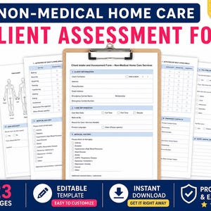 Home Care Client Assessment Form ,Editable Word Template, Caregiver Intake Form ,Nursing Assessment Checklist | Printable & Instant Download