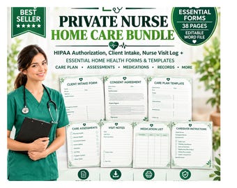 Private Nurse home care Bundle | Home Health Nursing Client Intake Consent Agreement Care Plan Template | Caregiving forms | Concierge Nurse