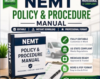 NEMT Policy and Procedures Manual Template ,Editable Printable Word PDF,Non Emergency Medical Transportation Business Forms,Instant Download